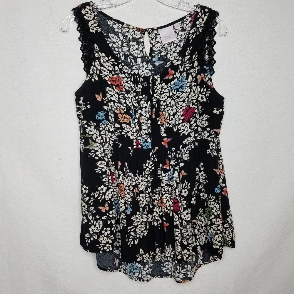 LC Lauren Conrad Tank Blouse Floral Gathered Waist